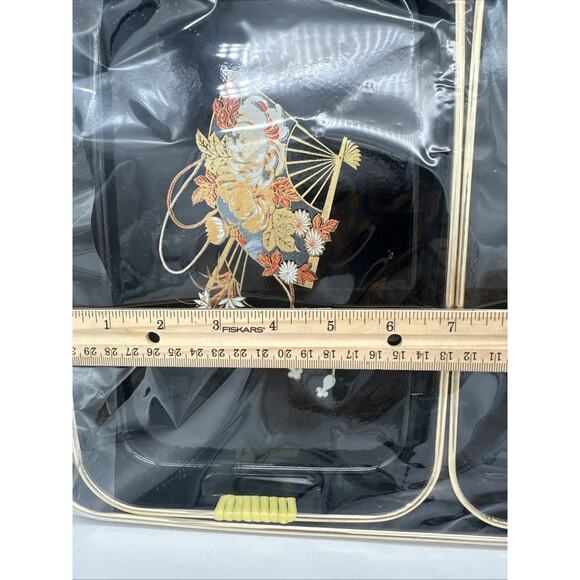 Toyo Japan Nesting Trays 3 Fan Floral Lacquer Serving Set Decor Vintage NEW - Picture 3 of 4